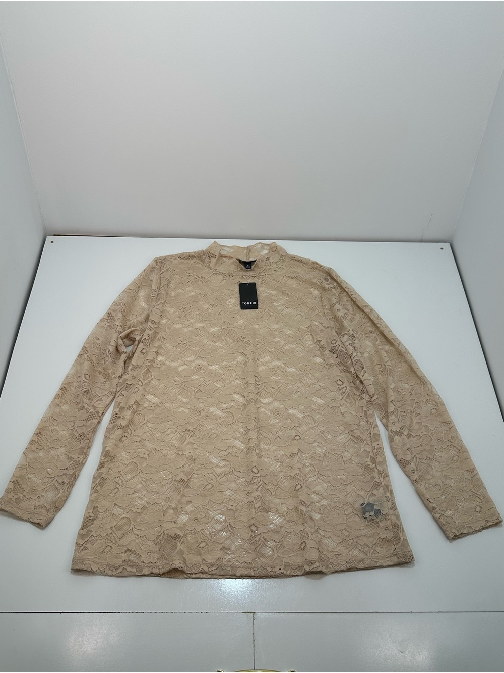 torrid Beige Lace Mock Neck Blouse